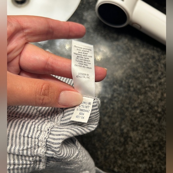 Athleta Pants Wide Leg Linen Bali Trouser Drawstring Stripe 100% Linen - Picture 7 of 10